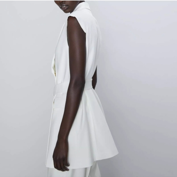 ZARA Long V-neck white vest dress with belt size L - Picture 10 of 14